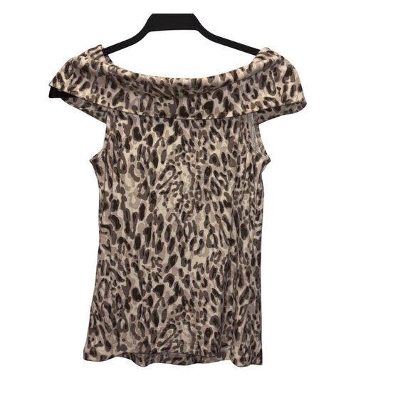 Pilcro Anthropologie Off-The-Shoulder Twist Rib Top Animal Print Size M Brown - Picture 6 of 9
